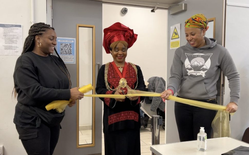 Mayor Councillor of Lambeth Pauline George opening the Black Santa's Grotto and Christmas Market in Streatham