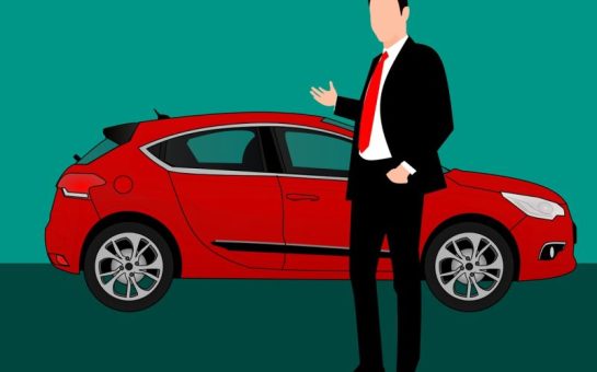 Animated person in front of a car