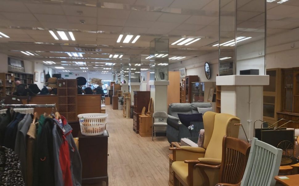 the interior of a charity shop