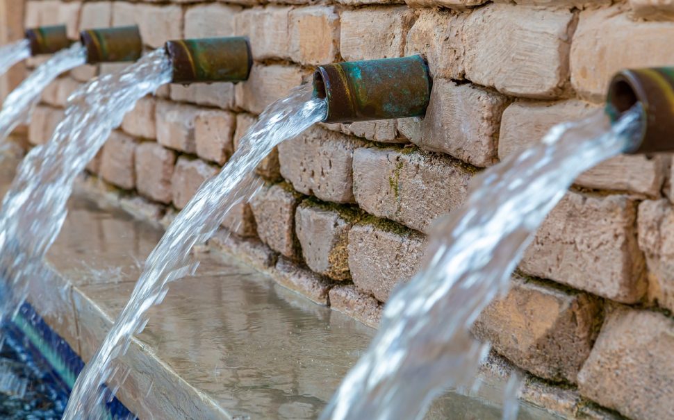 water pipes flowing with water