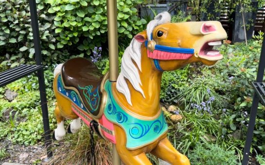 Carousel horse in garden