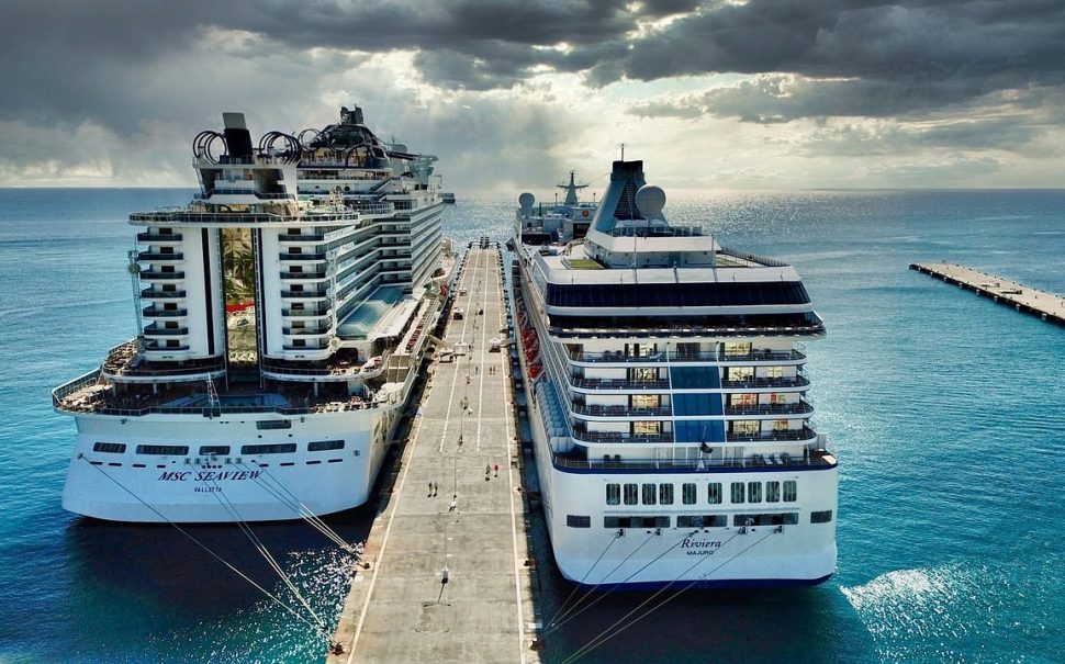 Two cruise ships in a port