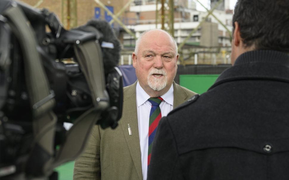 Gatting at the historic first cricket match at the iconic Oval gasholder organised by the Lord’s Taverners and Berkeley