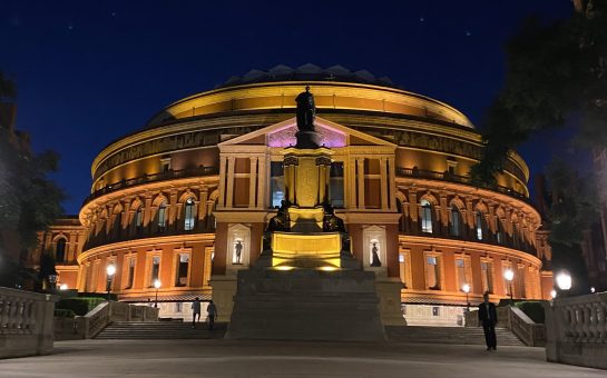 The exterior of the Royal Albert Hall at night