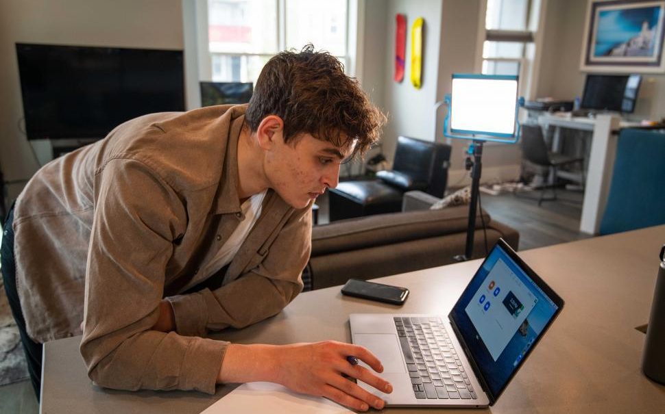 Young man working at an office desk