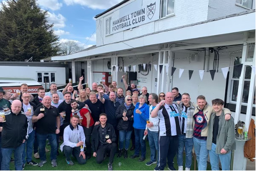 Newcastle fans outside the Hanwell Town clubhouse