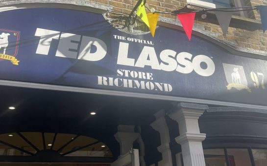 Front sign of the official Ted Lasso merchandise store in Richmond