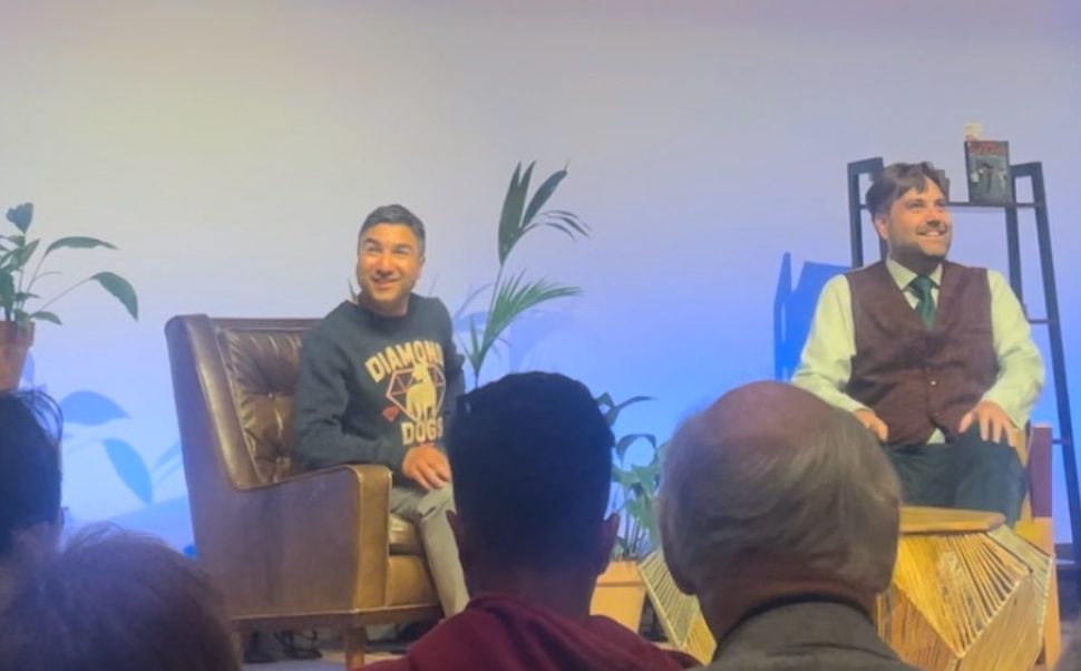 Nick Mohammed (left) on stage with host Gary Enstone (right)