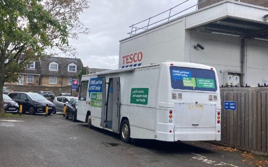 Health Bus parked outside Teddington Tesco