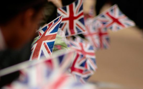 Union Jack flags waving