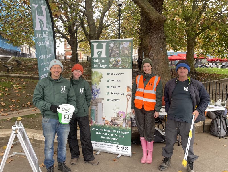 The litter-picking team with a banner