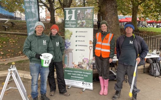 The litter-picking team with a banner