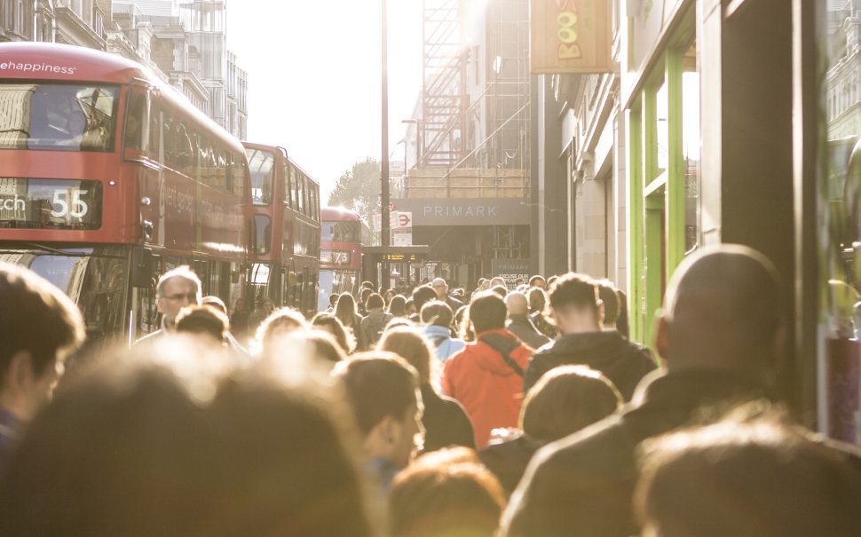 Londoners milling about on a street